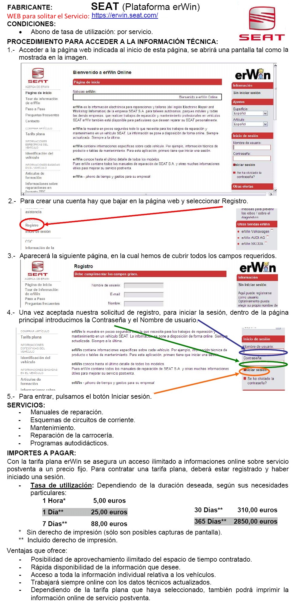 Acceso a informacion de Seat para solicitar servicios