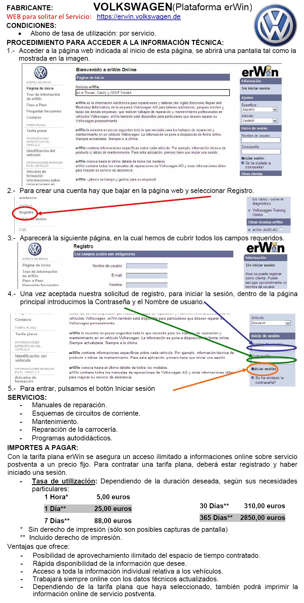 Procedimiento para acceso a informacion de Volkswagen