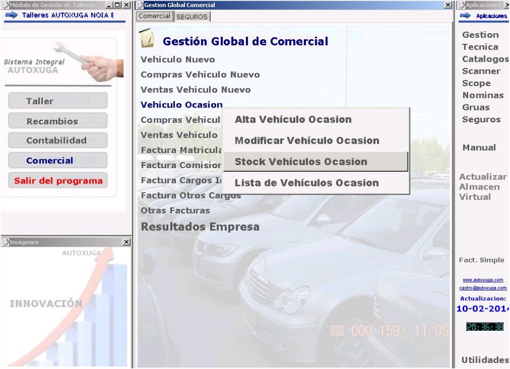 Pantalla del programa Autoxuga de venta coches