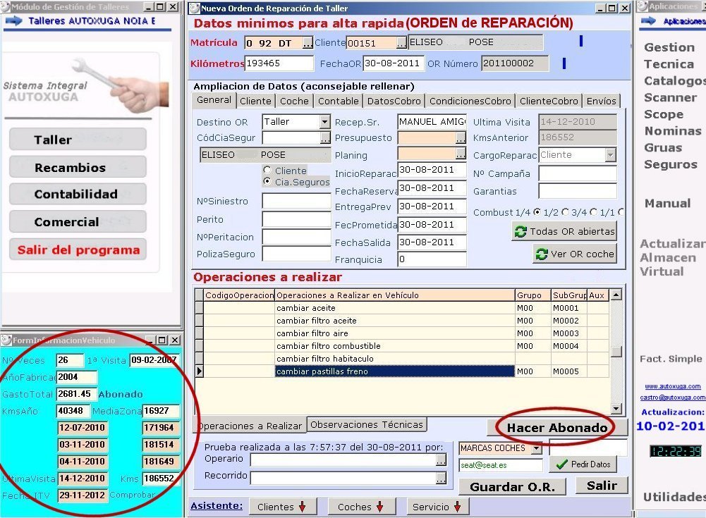 Datos de clientes al abrir una OR