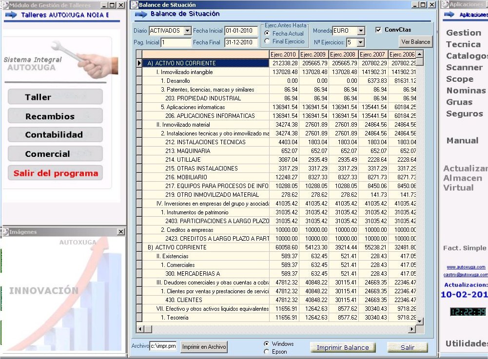 Balance de situacion programa Autoxuga con 5 ejercicios