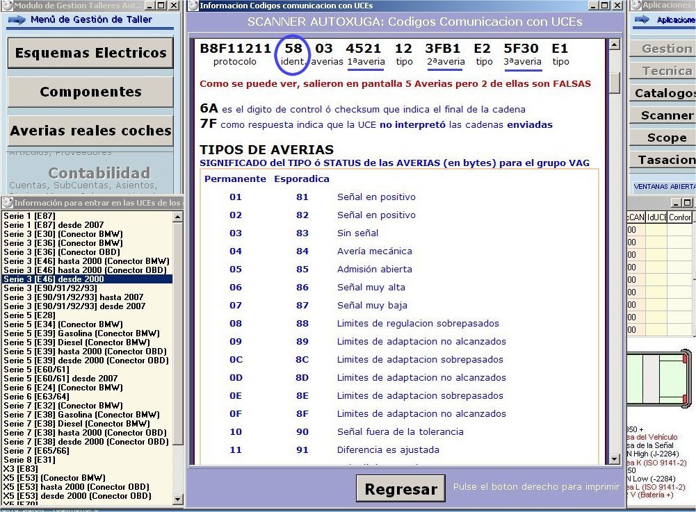 Cadenas y tipos de averias del escaner Autoxuga