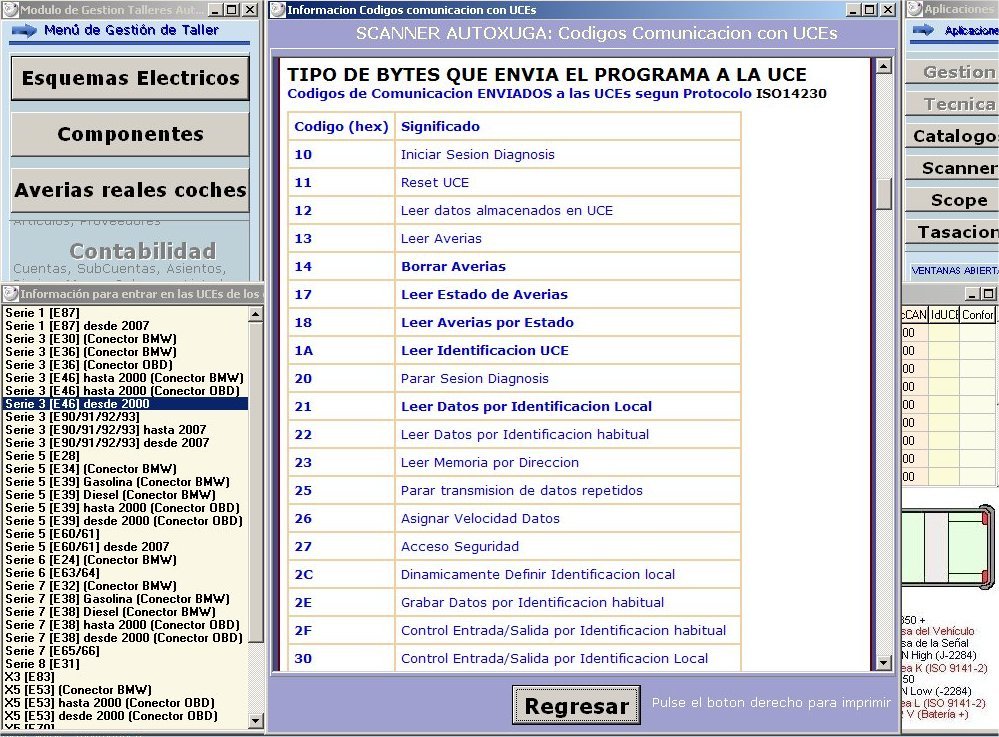 Codigos que envia el programa Autoxuga a la UCE